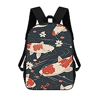 Koi Carp Fishes Pond 17 Inch Backpack Adjustable Strap Daypack Laptop Double Shoulder Bag Shoulder Bags for Hiking Travel Work