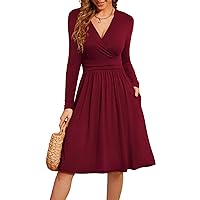 WEACZZY Women's 2024 Spring Long Sleeve Casual Dresses V-Neck Semi Formal Party Dress with Pockets