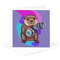 3dRose Greeting Card - Cute Funny Sea Otter Photographer with Camera Photography Cubism - Sports and Hobbies