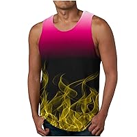 Tank Tops Men Flame Print Tank Top Summer Casual Sleeveless Crewneck T-Shirt Muscle Shirt for Gym Fitness Workout Gradient