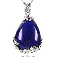 Lapis Lazuli Gemstone Droplets Reiki Chakra Pendant Stainless Steel Chains Necklace 18