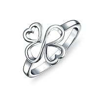 Amulet Talisman Inspirational Intertwine Symbol Heart Infinity Clover Love Luck Unity Pave CZ Ring For Women Teens Girlfriend .925 Sterling Silver 2MM