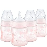 Smooth Flow Anti Colic Baby Bottle, 5 oz, 4 Pack, Pink Bunnies,4 Count (Pack of 1)