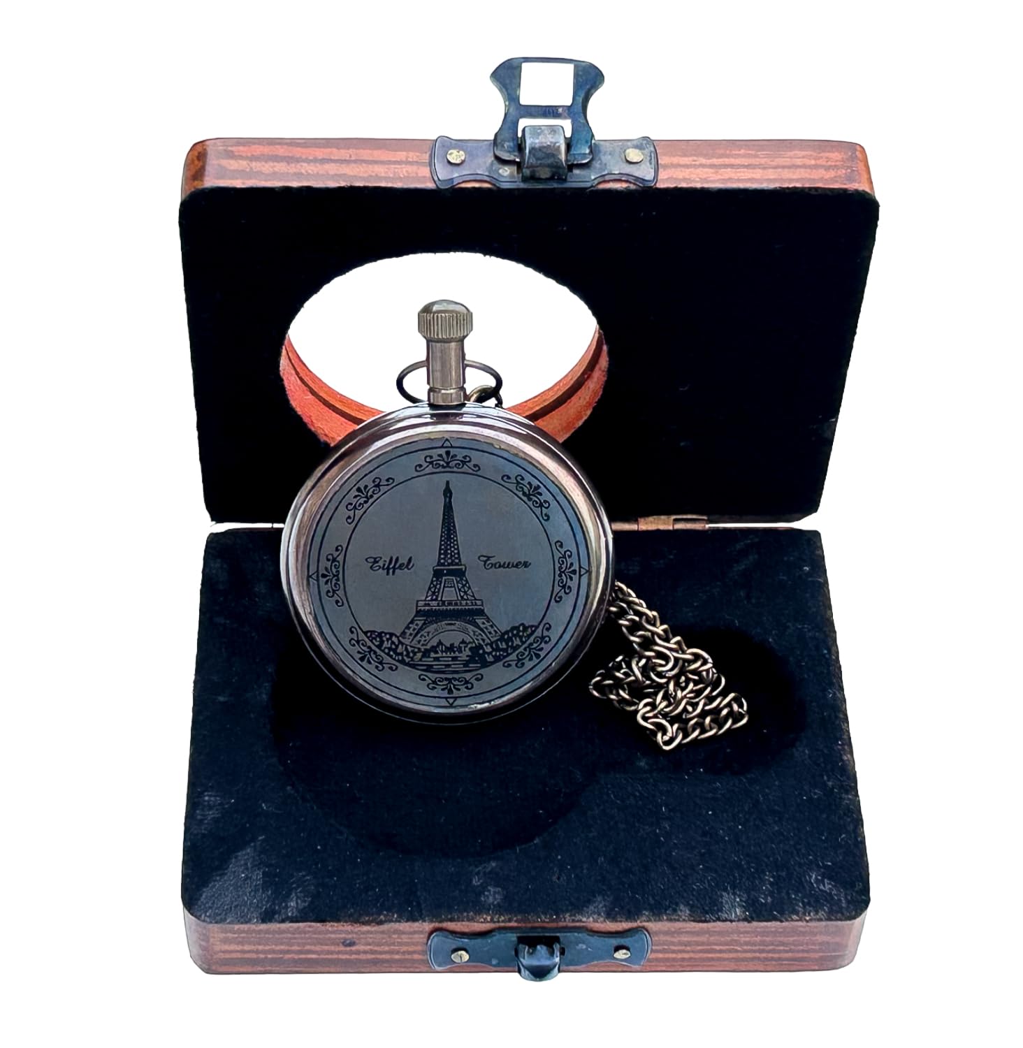 Generic Hassanhandicrafts Vintage Antique Maritime Brass Pocket Watch Titanic Ship Dial with Wooden Box
