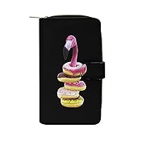 Donuts Flamingo Womens Leather Wallets Slim Card Holder Purse RFID Blocking Bifold Clutch Handbag Zippered Pocket