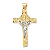 14K Yellow & White Gold St. Benedict Medal Crucifix Cross Pendant