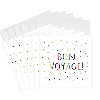 3dRose Bon Voyage Rainbow text with Multicolor Confetti Greeting Cards, 6