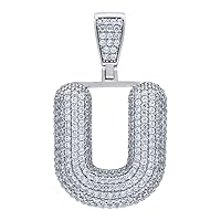 925 Sterling Silver Unisex CZ Cubic Zirconia Simulated Diamond Bubble Letter Name Personalized Monogram Initial Alphabet U Charm Pendant Necklace Jewelry for Women