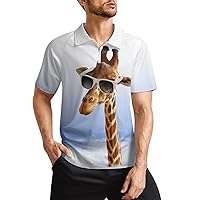 Cool Giraffe Coming Out of The Clouds Men's Zippered Polo Shirt Casual Slim Fit Short Sleeve Golf T Shirts