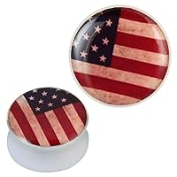 Acrylic Plug White Flag USA Vintage Style Piercing Earrings