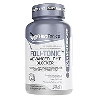 Foli-tonic DHT Blocker & Hair Loss Supplement | Hair Thinning Treatment & Promotes Healthy Thicker Hair Growth | With Saw Palmetto & Biotin for Men & Women | 60 Vegan Capsules