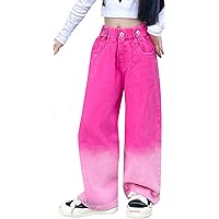 Kid Bootcut Jeans Girl Wide Straight Leg Pants Cute Loose Fit Causal Stylish Trousers Stretch Fashion Elastic Waist Jeans