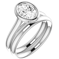 Petite Bezel Solitaire Bridal Set, Oval Cut 1.50CT, VVS1 Clarity, Colorless Moissanite Ring, 925 Sterling Silver, Engagement Ring, Wedding Ring Set, Perfact for Gift Or As You Want