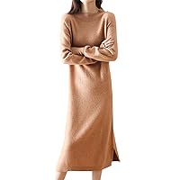 100% Wool Women's Round Neck Long Over-The-Knee Sweater Casual Knitted Loose Fashion Long Skirt Autumn and Winter Dress