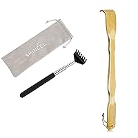Heavy Duty Bamboo Back Scratcher with Extra Long Handle+ Extendable Metal Telescoping Backscratcher, Provide Instant Relief On Itch, Bamboo Version for Home and Extendable Version for Travel, Office