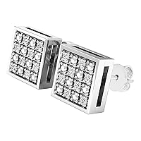 Dazzlingrock Collection 0.10 Carat (ctw) Platinum Plated Round Diamond Mens Hip Hop Stud Earrings 1/10 CT, Sterling Silver