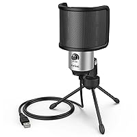 FIFINE USB Microphone for Zoom Video Meeting Online Class on PC Computer, Metal Condenser Desktop Mic with Pop Filter (K669S+U1)