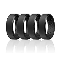 ROQ Silicone Rubber Wedding Ring for Men, Comfort Fit, Men's Wedding Band, Breathable Rubber Engagement Band, Beveled Edge or Duo, Multi Packs, Multi Colors