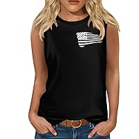 Ladies Patriotic Tops Patriotic Tank Tops for Women 2024 Vintage American Flag Print Casual with Sleeveless Round Neck Cami Shirts Black X-Large