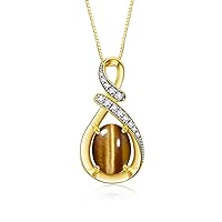 Rylos Yellow Gold Plated Silver Classic Designer Necklace: Gemstone & Diamond Pendant, 18