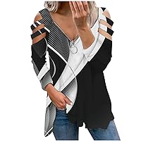 Women Casual T-Shirt Loose Fit Short Sleeve Zipper Tops V Neck Cut Out Rhinestone Tunic Tee Sexy Cold Shoulder Blouse