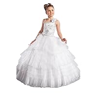 Girls' One Shoulder Flower Tiered Pageant Dresses