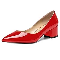 Womens Dress Patent Slip On Solid Evening Pointed Toe Chunky Low Heel Pumps Shoes 2 Inch