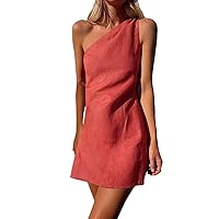 XJYIOEWT Short Summer Dresses for Women 2024 Strapless, Women's One Shoulder Mini Dress Summer Casual Sleeveless Dress