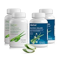 AloeCure Organic Aloe Vera Capsules Pack - 4 Pieces - 2 x Melatonin + Collagen, 2 x Aloe Vera Capsules