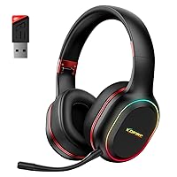 2.4GHz/Wireless Gaming Headset, Bluetooth Gaming Headset for Nintendo Switch, PC, PS5, PS4, Vibration Feedback Over Ear Headphones with Noise Cancelling Mic, LED Light - Black