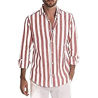 Mens Casual Long Sleeve Button Down Shirts Cotton Striped Dress Shirts for Men Regular Fit Summer Casual Shirts