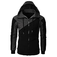 Full Zip Hoodies For Men Color Block Cotton Hooded Big And Tall Warm Lightweight Hoody Casual Basic Sweatshirt