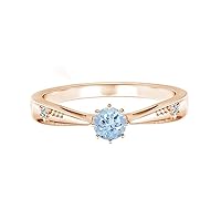 0.20 Cts Aquamarine Gemstone 9K Gold Single Stone Solitaire Stackable Ring