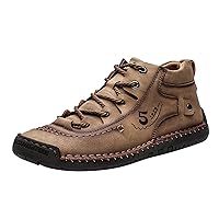 Bedroom Shoes Men Leather Fashion Summer and Autumn Men Leather Shoes Flat Soft Bottom Comfortable Mid Top Lace Up Casual Mens Comfort Tennis Shoes