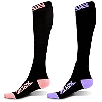 2 Pairs Size Large Compression Socks (Black/Pink + Black/Purple)