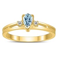 5X3MM Aquamarine and Diamond Pear Shaped Open Three Stone Ring in 10K Yellow Gold
