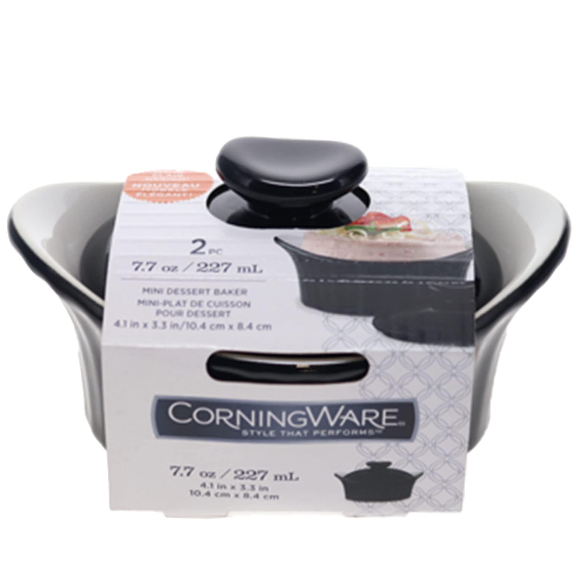 Corningware Stoneware 7.7oz/ 227ml Mini Dessert Baker with Black Lid
