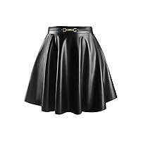 OYOANGLE Women's Plus Size Bodycon Faux Leather Skater Skirt A-Line Short Pleated Flare Skirt