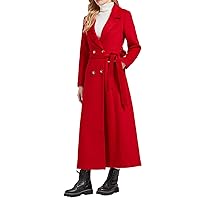 Women's Long Winter Wool Trench Coat Elegant Double-Breasted Pea Coat Jacket with Belts