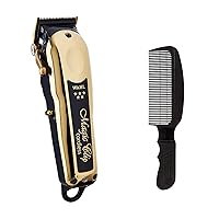 Wahl Professional 5 Star Gold Cordless Magic Clip Hair Clipper Flat Top Black Comb Bundle