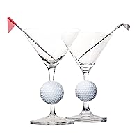 Crystal Martini Glass with Real Golf Ball - Set of 2, Patent Pending, V-Shape Long Stem Martini Glass, Modern Martini Glass, Clear Cocktail Glass, Gift for Gatherings Housewarming, White