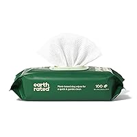 Plant Based Dog Wipes, Cleaning and Odor-Controlling Grooming Wipes for Paws, Body, and Butt, Perfect for Puppy and Adult Dogs, Unscented, 100 Count