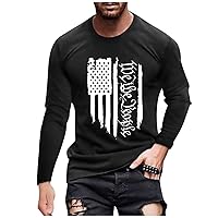 T-Shirt for Men's Long Sleeve Tops American Flag Print Slim-Fit Crew Neck Casual Pullover Tee Shirts Comfy Shirts