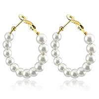 Pearl Hoop Earrings for Women Fashion Dangle Hypoallergenic Earrings Drop Dangle Earrings Gifts for Women