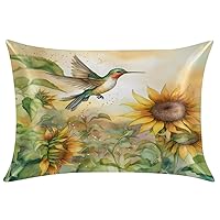 Satin Pillowcase for Hair and Skin, Hummingbird Sunflower Silk Pillowcase Queen Size Silky Pillowcases with Zipper Slip Cooling Satin Pillow Cases Pillow Cover (20x30 Inches)
