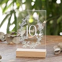 UNIQOOO 4x6 Acrylic Table Numbers Set of 20 w/Wood Stands - Blank DIY Wedding Signs, Card and Gift Sign