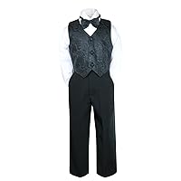 Leadertux 4pc Formal Baby Toddler Boys Baptism Black Paisley Vest Sets Suits S-7 (L:(12-18 months))