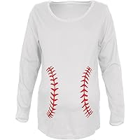 Old Glory Baseball Belly White Maternity Soft Long Sleeve T-Shirt - Large
