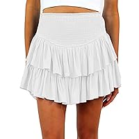 Women Mini Skirts Smocked A Line Flared Ruffle Hem Casual Short Skirt Shorts