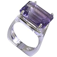 Natural Amethyst Ring for Men Sterling Silver February Birthstone Rectangle Prong Size 5,6,7,8,9,10,11,12